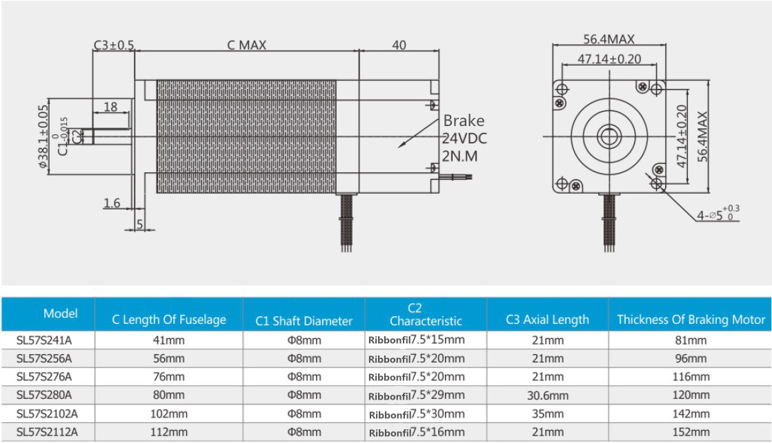 Standard Nema23 stepper motor model parameters